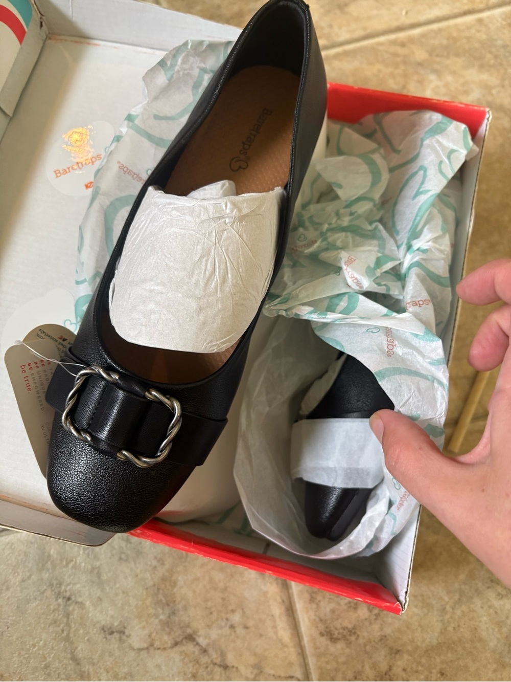BareTraps Black Loafers with Twisted Silver-Tone Buckle